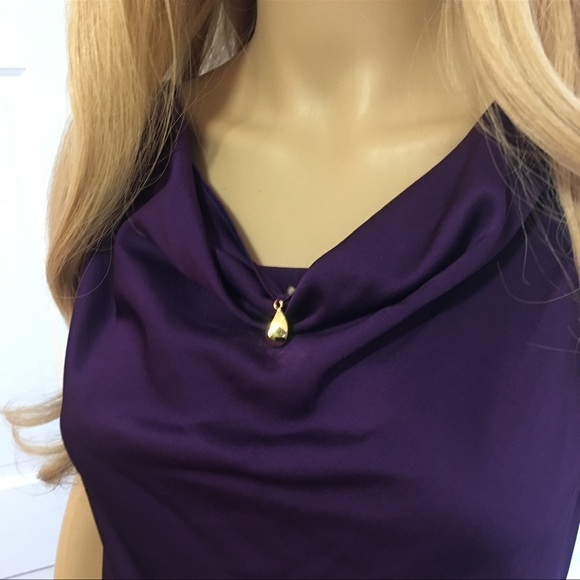 ST. JOHN  BLOUSE 92% SILK GORGEOUS PURPLE FIGURE FLATTERING LARGE - Picture 6 of 9